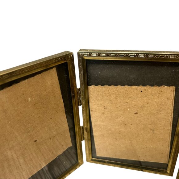 Tri Fold MCM Picture Frame Gold Tone 3 x 4 1/2 inch Size - Picture 3 of 4